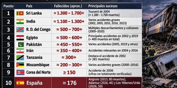 España entre los 10 países con más fallecidos en trenes
